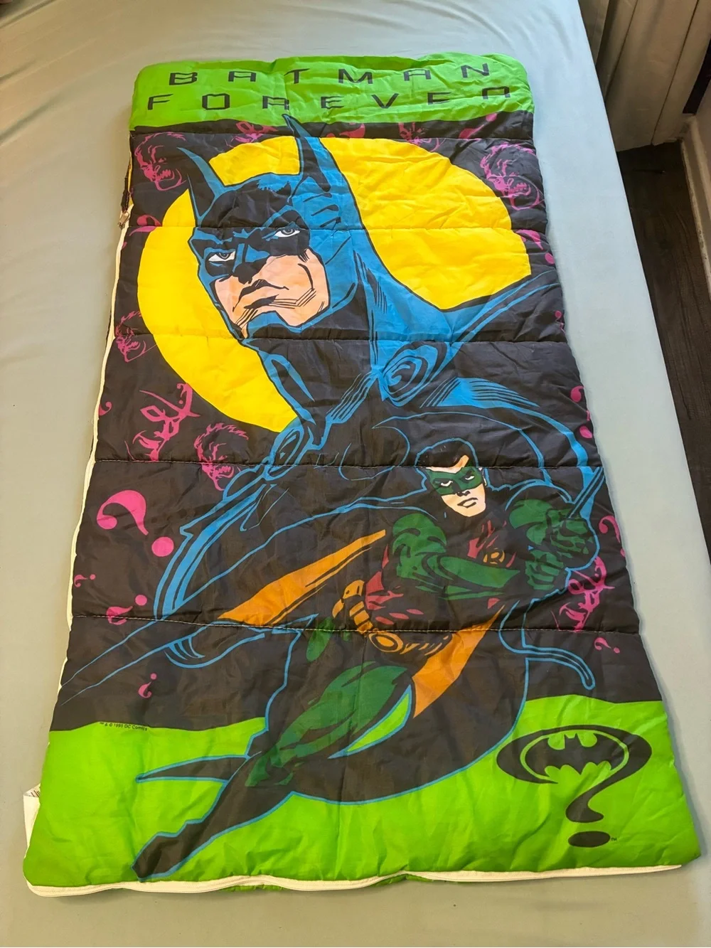 1995 DC Comics Batman Forever Green Black Sleeping Bag/Blanket